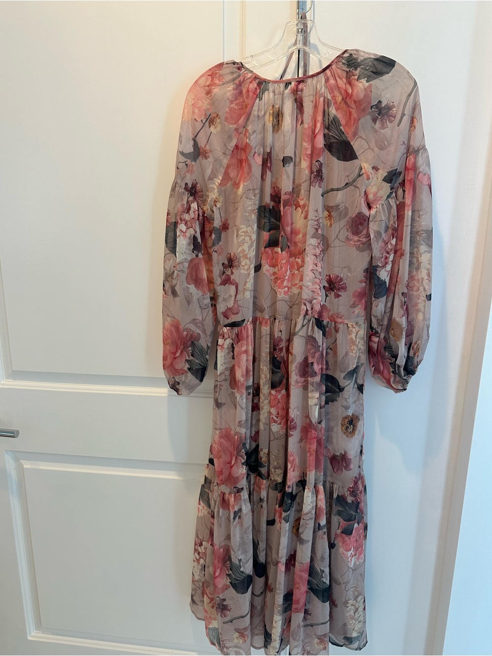 H&M Sheer Floral Midi Dress in Blush and Dusty Pink